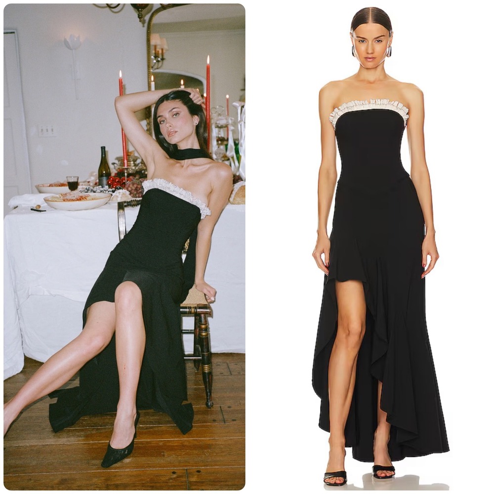 LPA Revolve Womens Giovanna Gown Black Strapless Ruffle High-Low Formal Dress XS